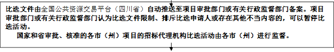 比選文件由全國公共資源交易平臺(tái)（四川省）自動(dòng)推送至項(xiàng)目審批部門或有關(guān)行政監(jiān)督部門備案。項(xiàng)目審批部門或有關(guān)行政監(jiān)督部門認(rèn)為比選文件限制、排斥比選申請(qǐng)人或存在其他不當(dāng)內(nèi)容的，可以暫停比選活動(dòng)。
   國家和省審批、核準(zhǔn)的各市（州）項(xiàng)目的招標(biāo)代理機(jī)構(gòu)比選活動(dòng)由各市（州）進(jìn)行監(jiān)督。



